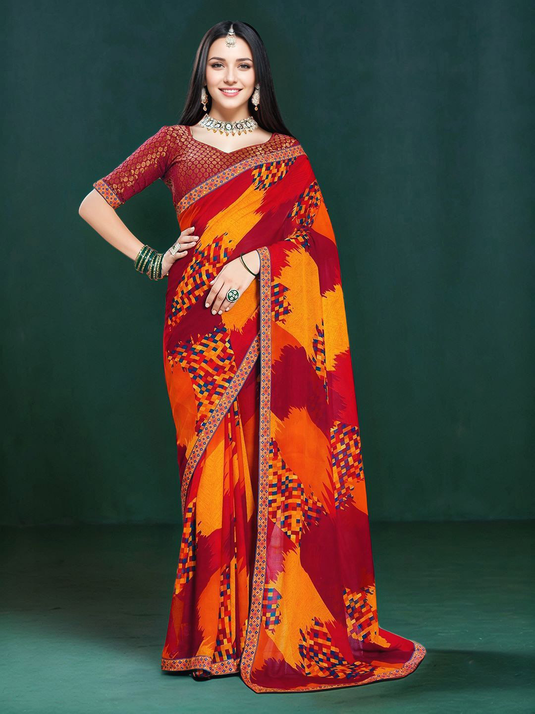 Anouk Rustic Colourblocked Poly Georgette Saree