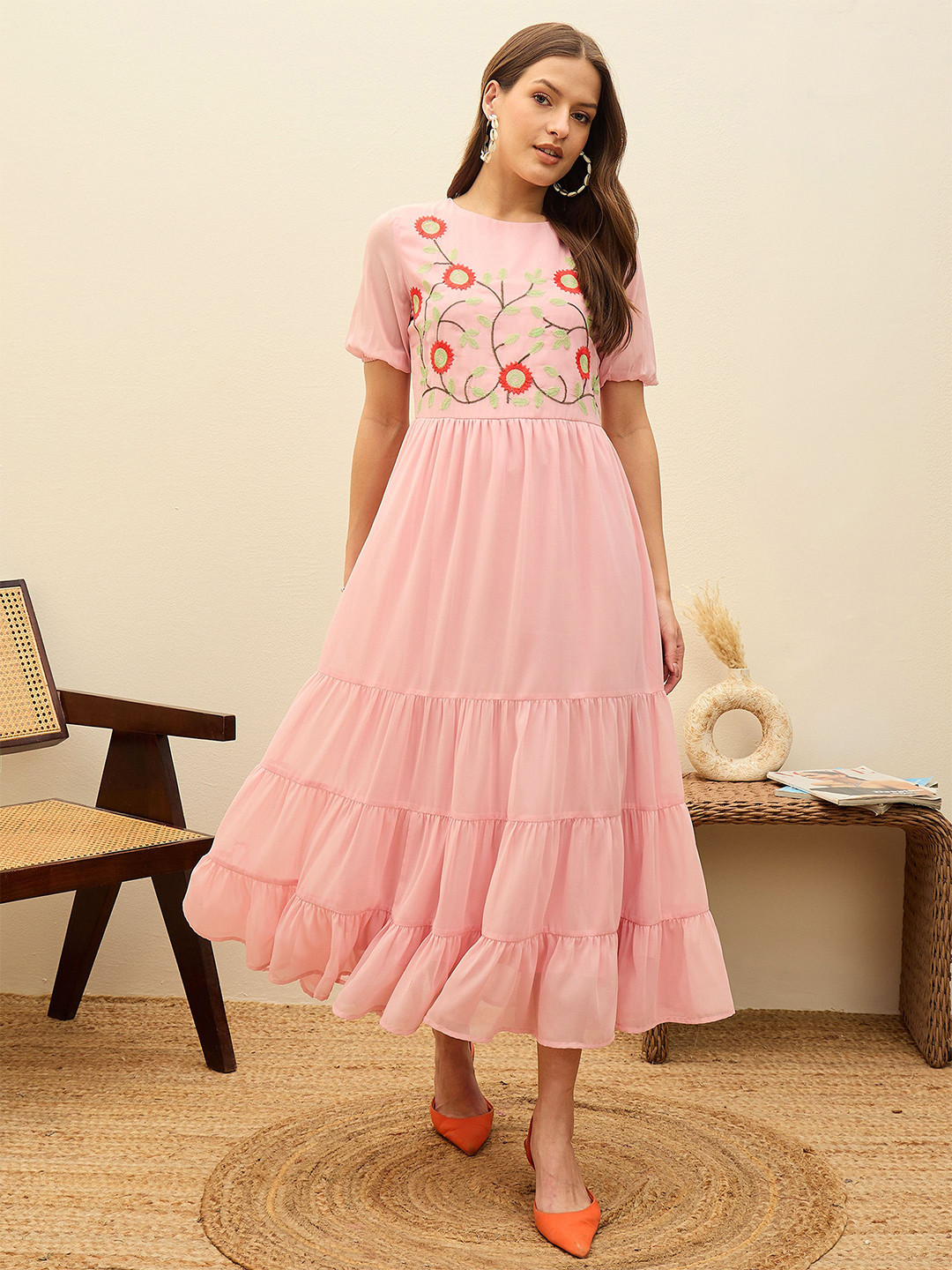 SASSAFRAS Balloon Sleeve Tiered Maxi Dress