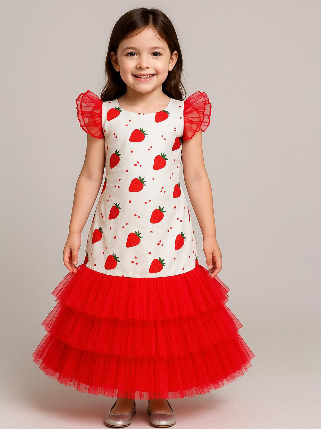 My Lil Princess Embellished Puff Sleeve Satin A-Line Maxi Dress