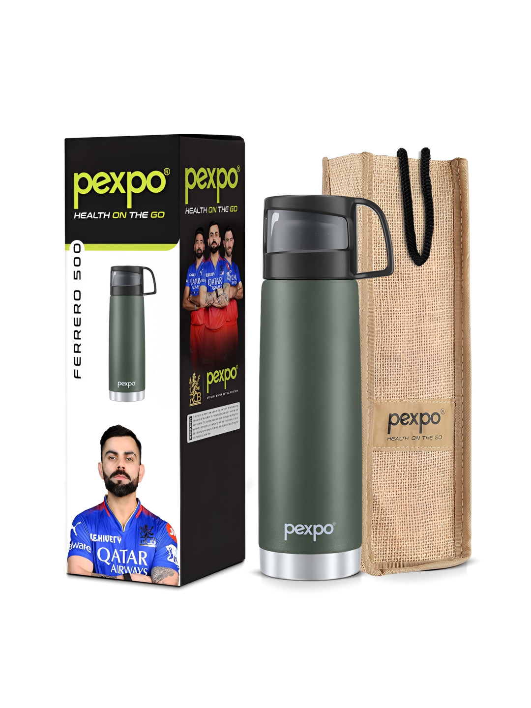 Pexpo Fererro Green Stainless Steel Spill Proof Flask - 500ml