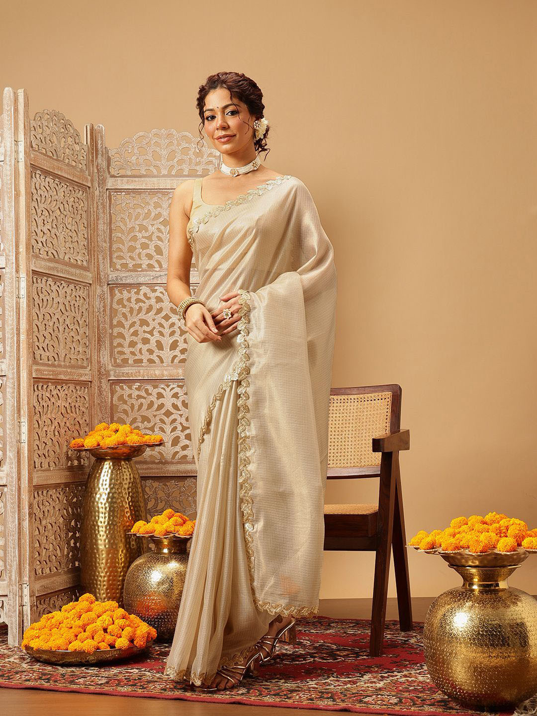 Silk Land Gotta Patti Silk Cotton Muga Saree