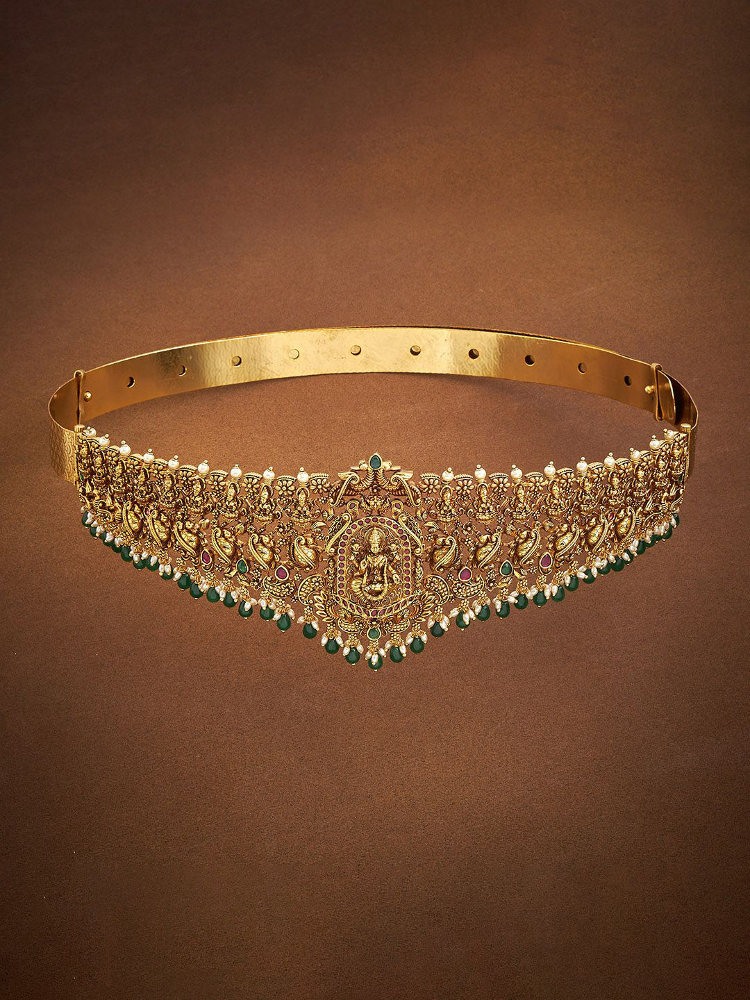 Kushal's Fashion Jewellery Gold-Plated Studded & Beaded Lakshmi Goddess Waist Chain