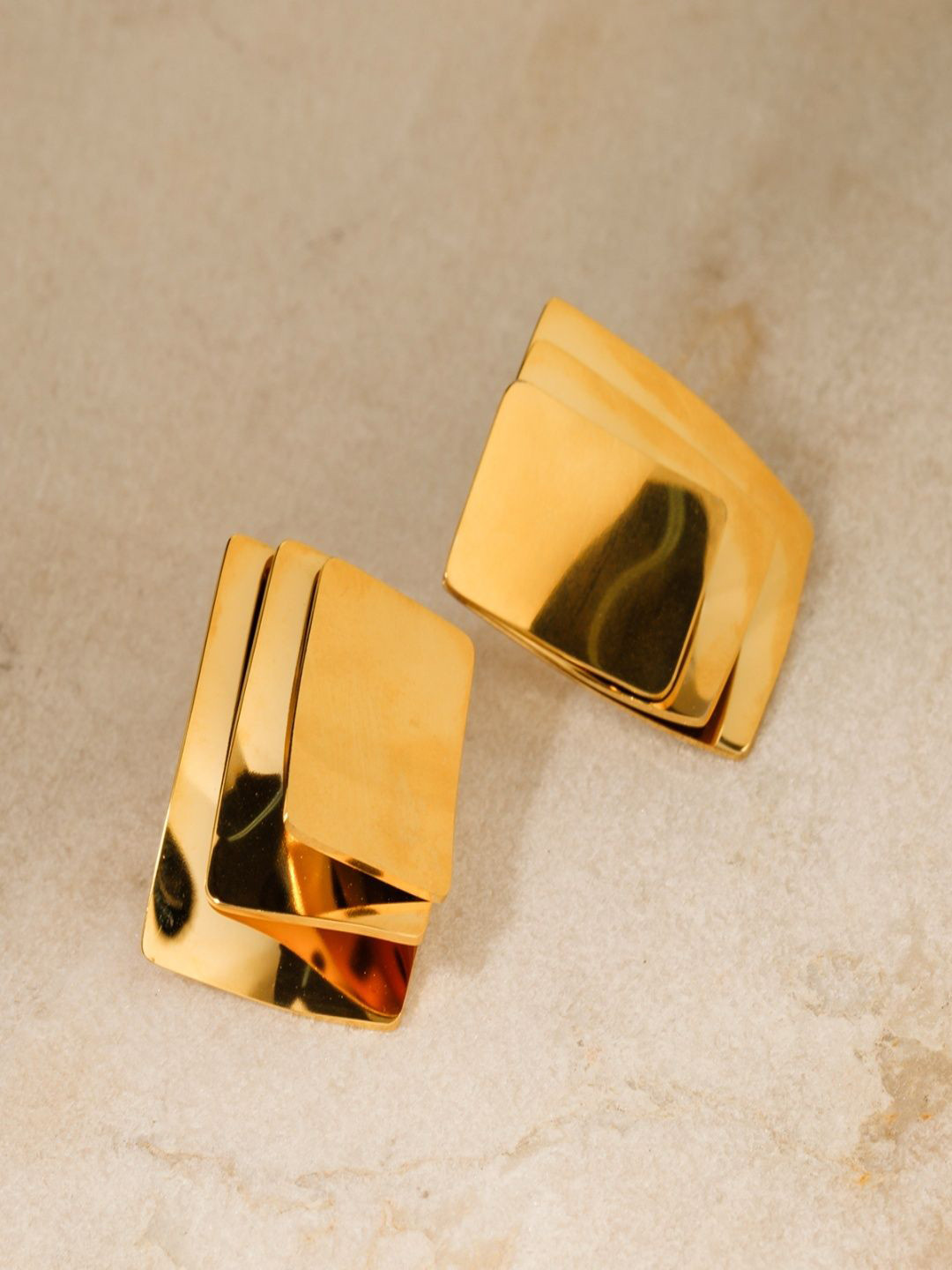DIMPLERY Stainless Steel 18K Gold-Plated Square Shaped Layered Studs