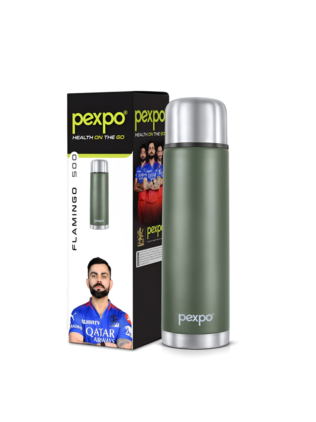 Pexpo Flamingo Green Stainless Steel Spill Proof Flask - 500ml