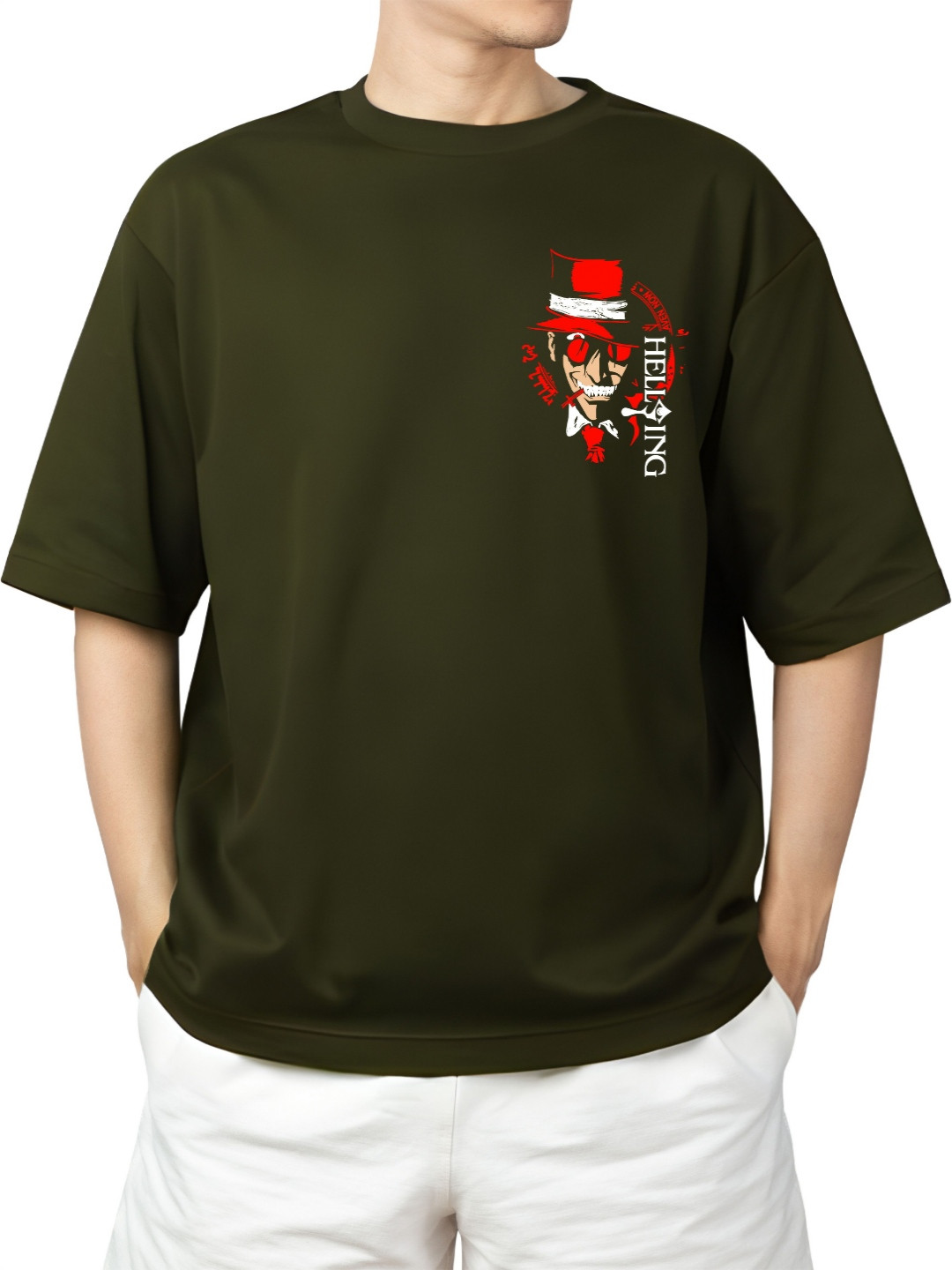 Starsbuyer Hellking Printed Cotton Drop-Shoulder Sleeves Oversized T-shirt