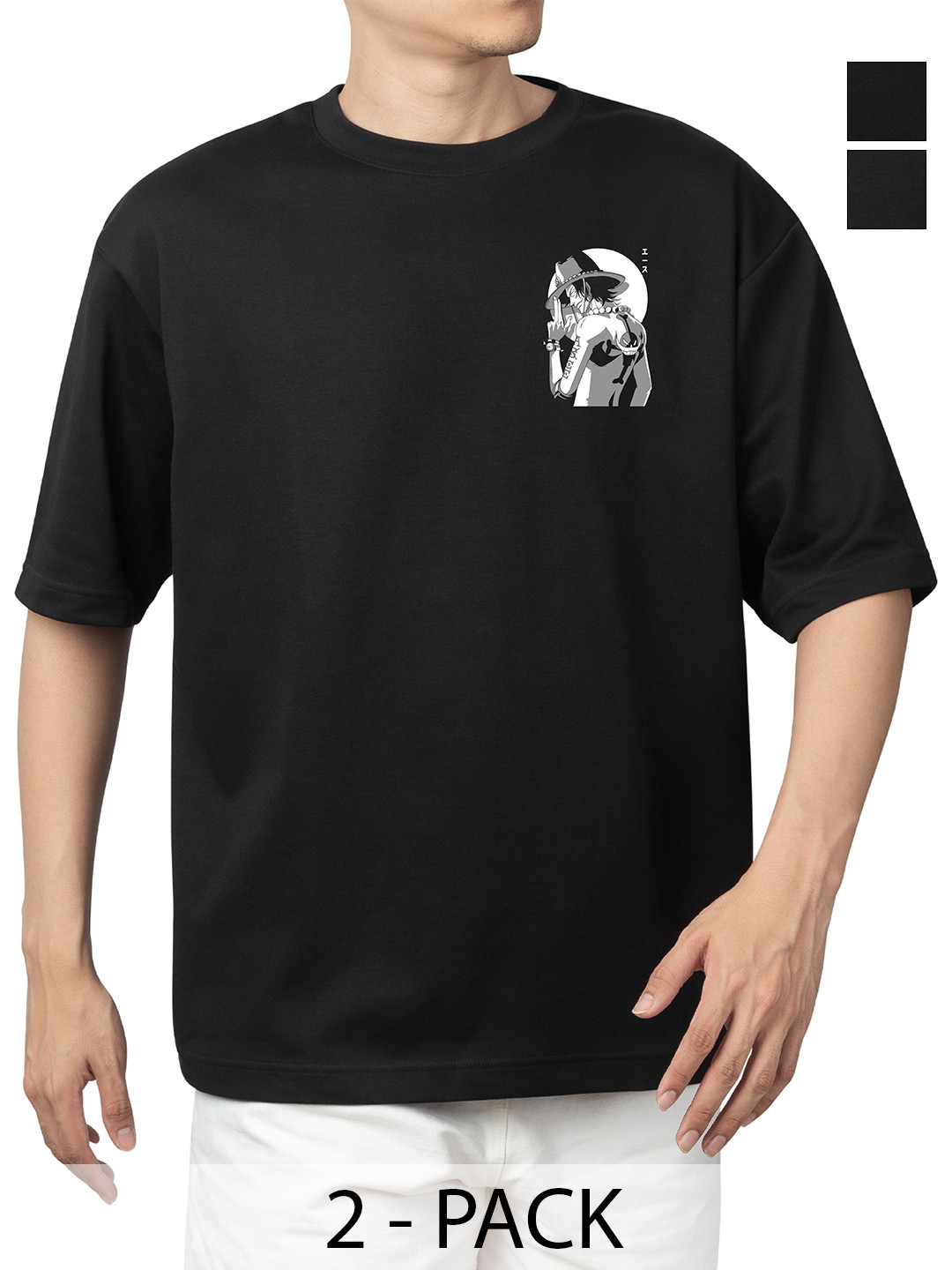 Starsbuyer Pack Of 2 Ace Printed Cotton Drop-Shoulder Sleeves Oversized T-shirt