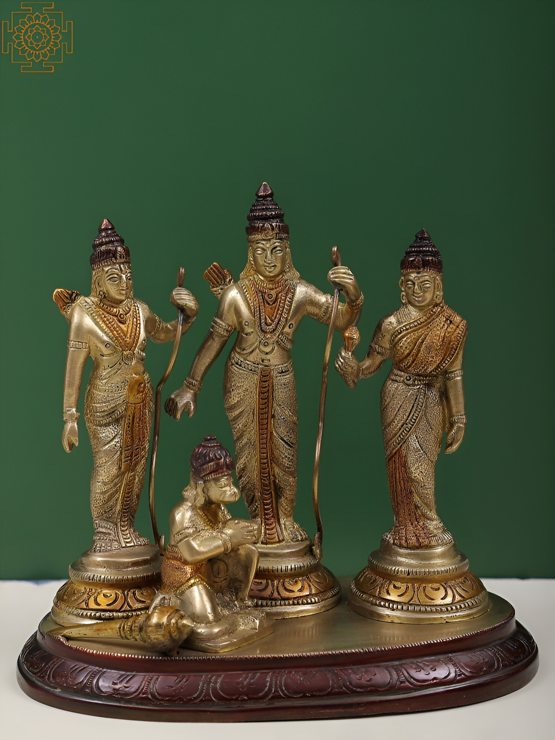 Exotic India Rama Durbar Gold Brass Metallic Prayer Room Small Showpiece - 6.5 Inches