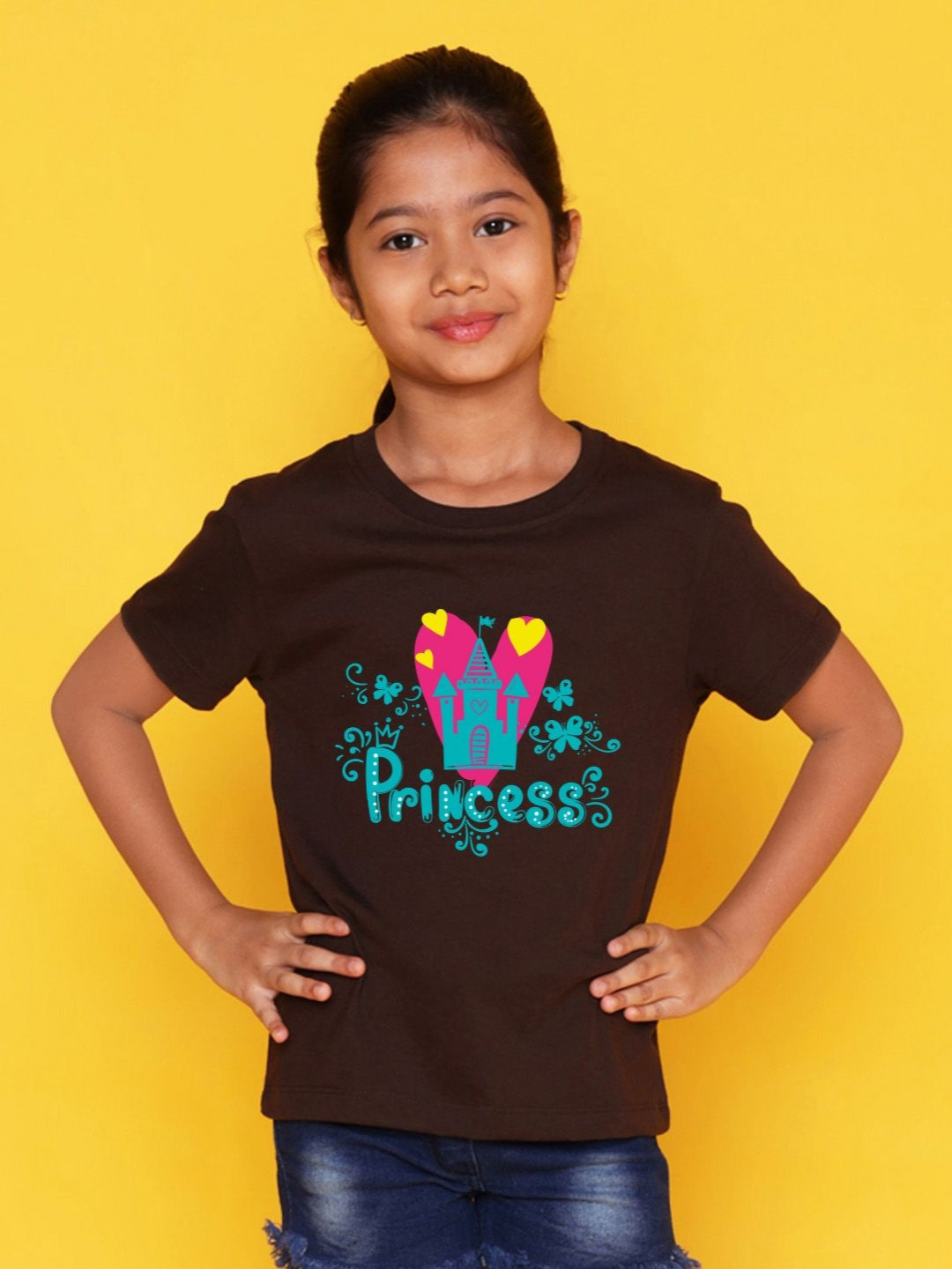 NUSYL Girls Princess Text Printed Regular Fit Cotton T-Shirt