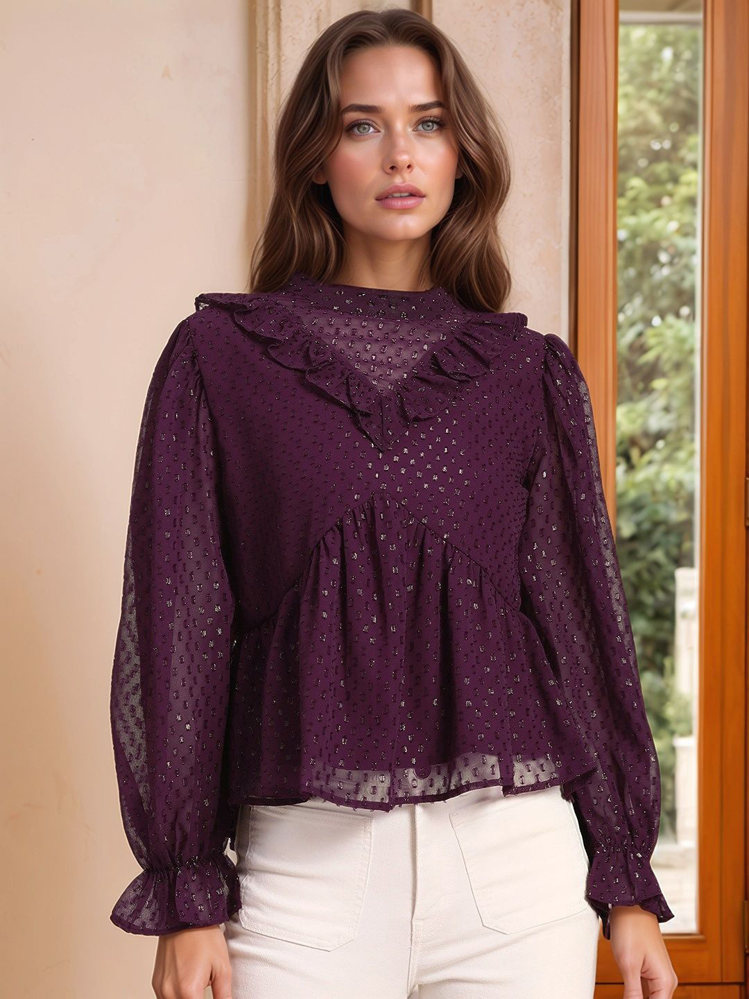 RARE Bell Sleeve Ruffles Georgette Top