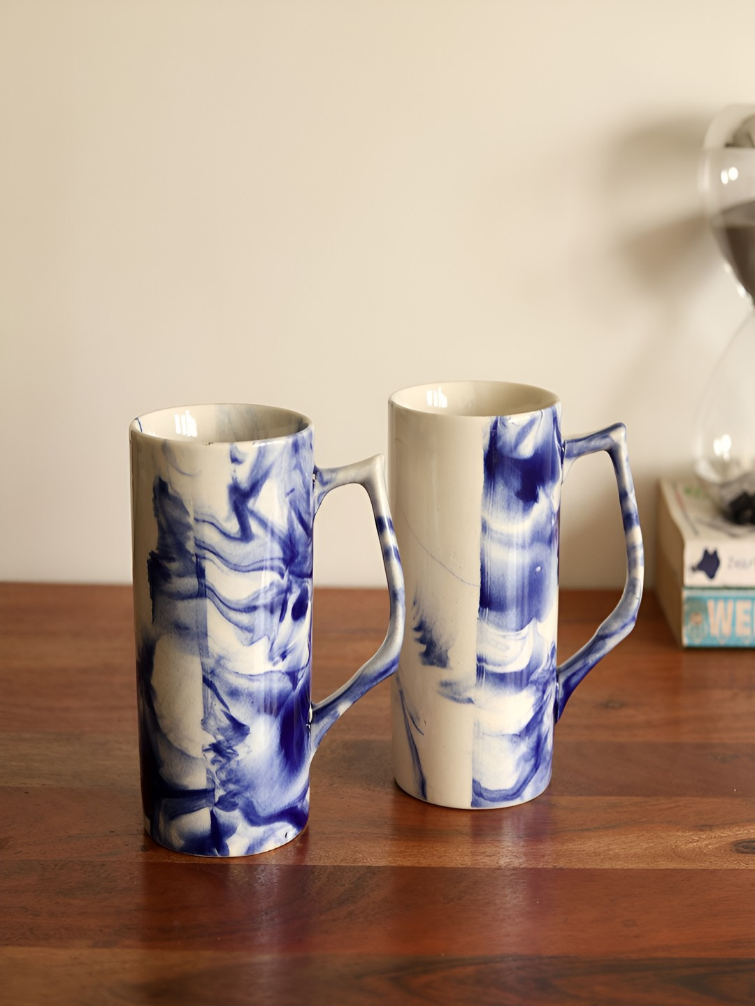 Unravel India White 2 Pcs Easy to Clean Ceramic Beer Bar Glass