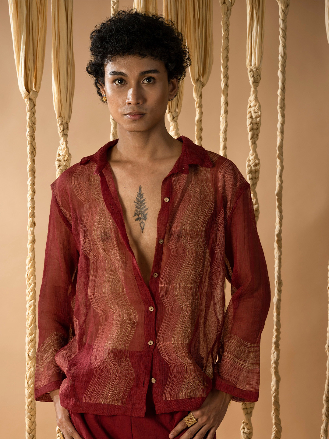 Banana Labs Classic Striped Sheer Spread Collar Cotton Casual Shirt