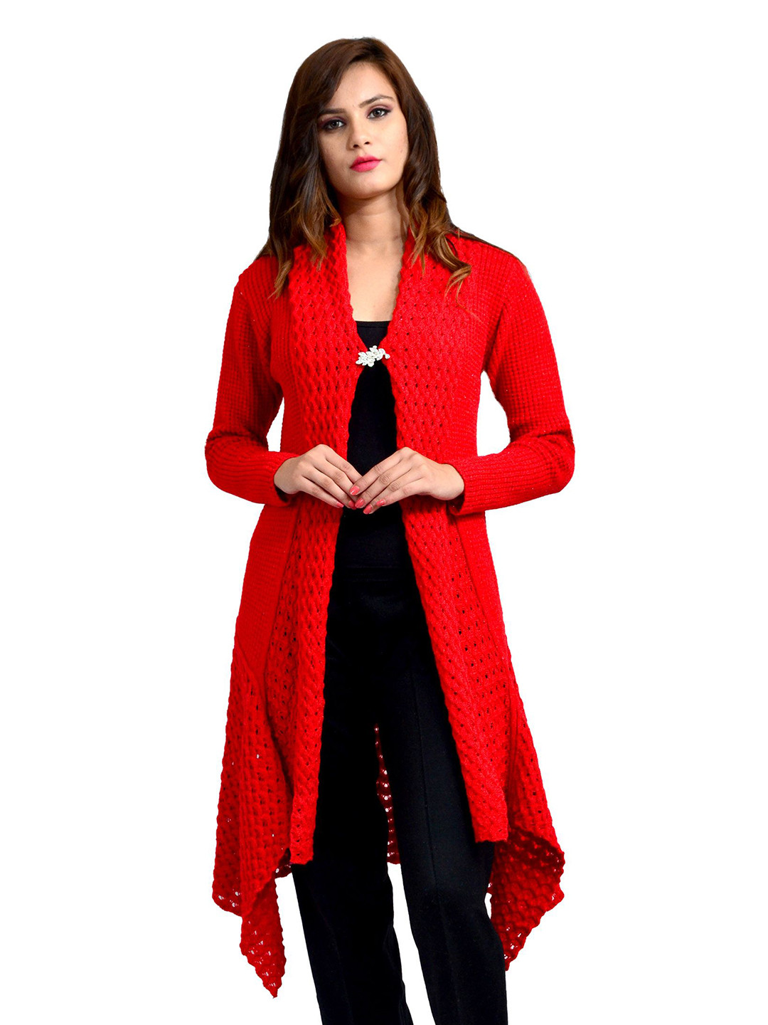 WOOL 4U Self Design Long Sleeves Longline Lapel Shrug