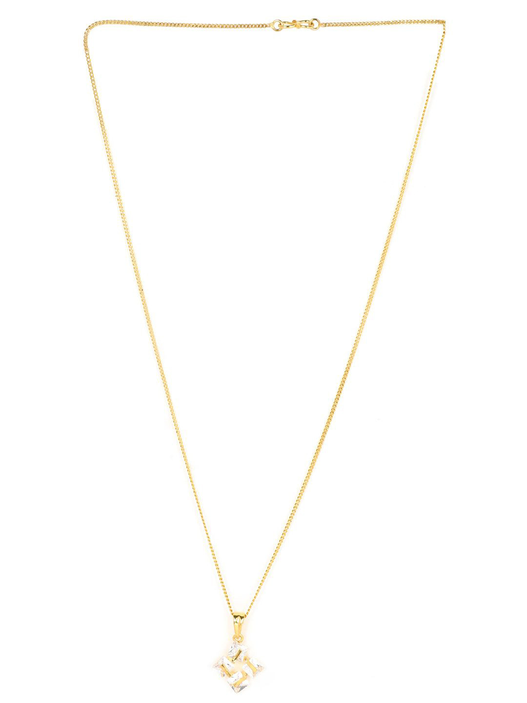 DressBerry Gold-Plated American Diamond Studded Geometric Pendant With Chain