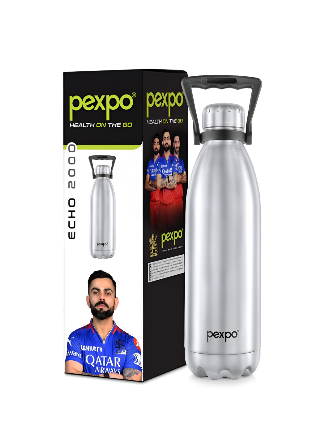 Pexpo Echo Silver Solid Stainless Steel Scratch Resistant Flask - 2L