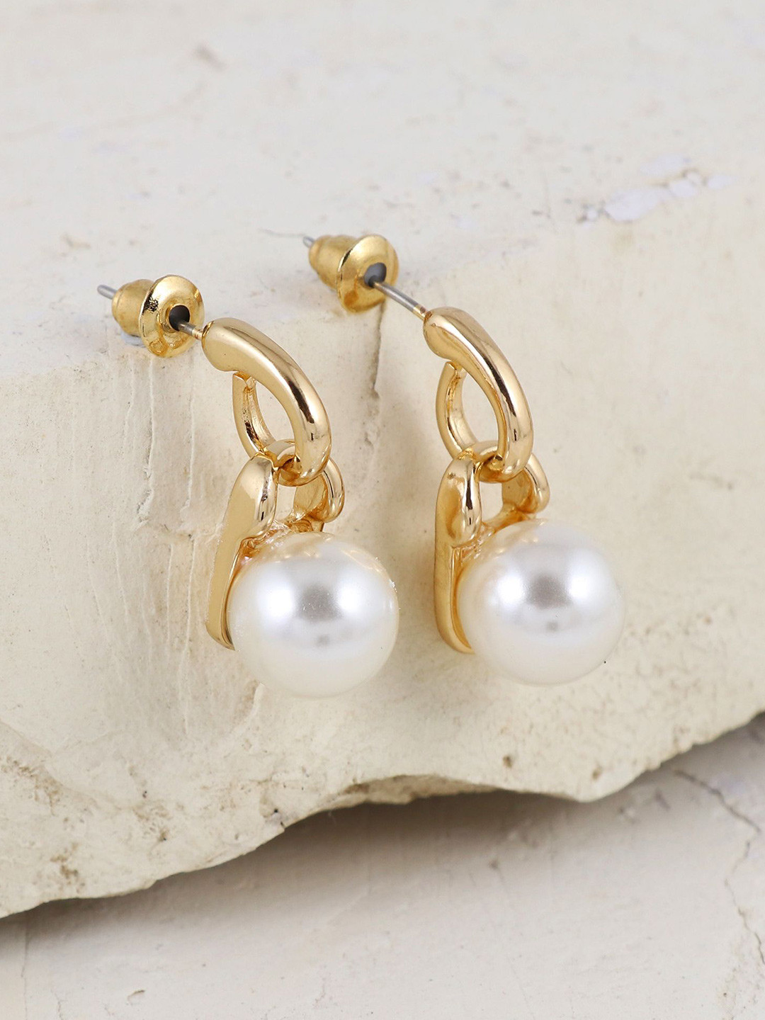 Asthetika Pearls Beaded Contemporary Shaped Dual Links Drop Earrings