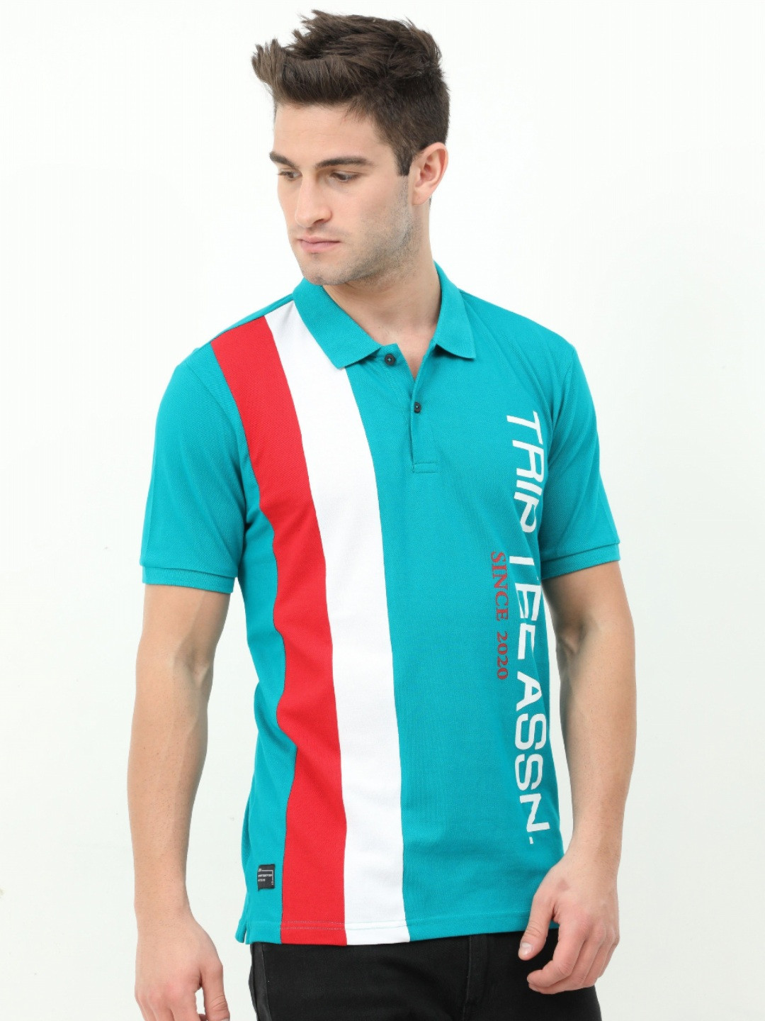 Triptee Men Colourblocked Polo Collar Pure Cotton T-shirt