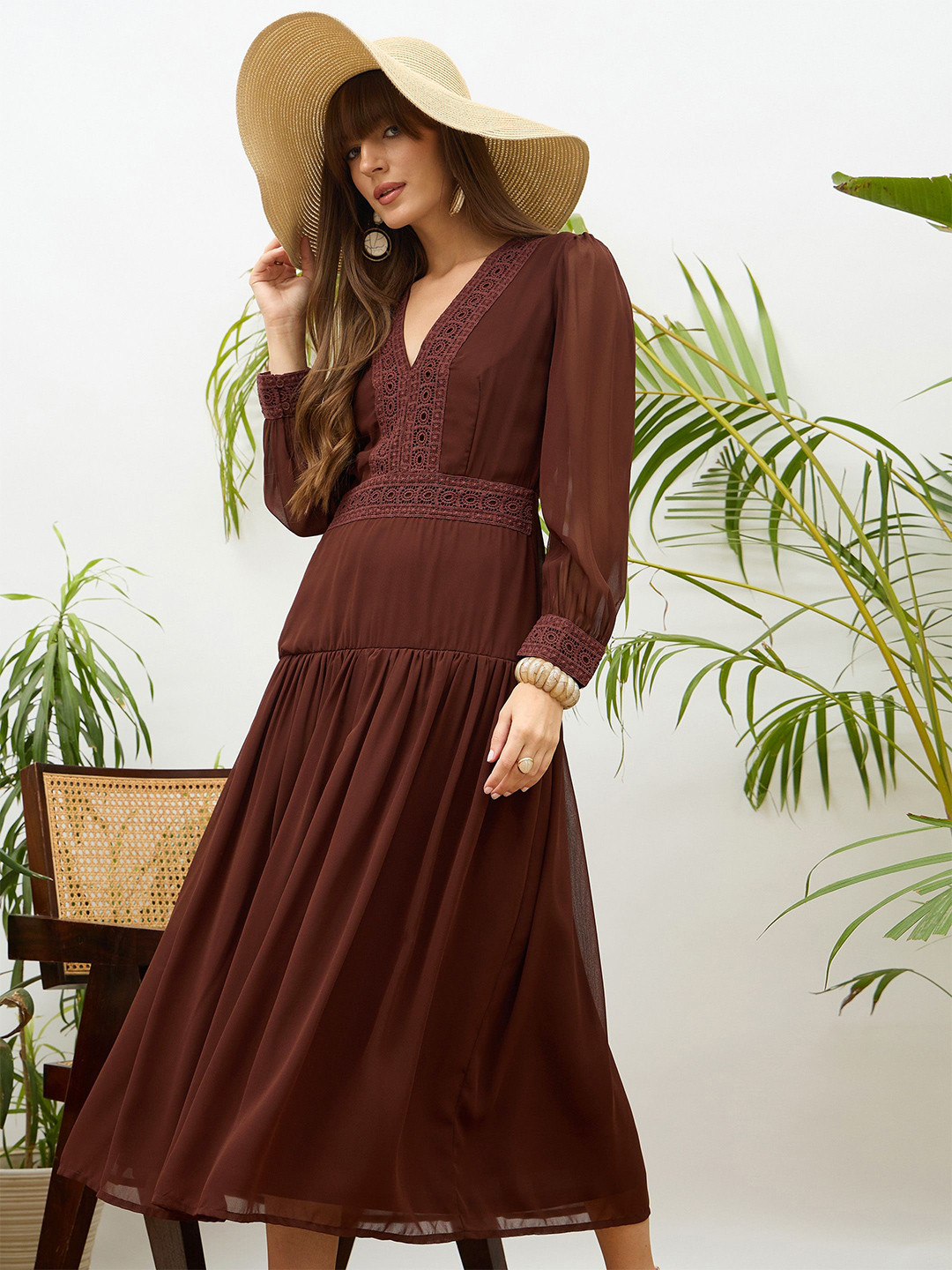 SASSAFRAS Balloon Sleeve Fit & Flare Maxi Dress