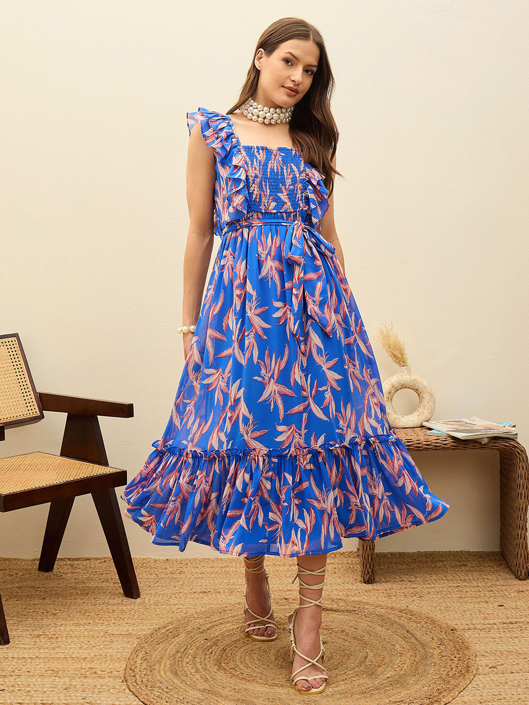 SASSAFRAS Floral Print Georgette Fit & Flare Madi Dress