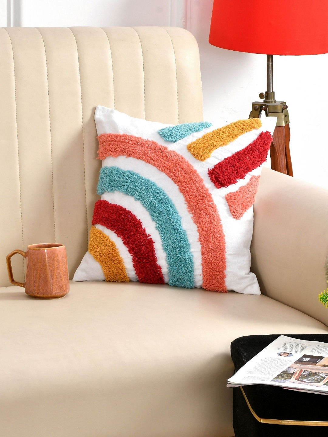 Dolce Casa White & Blue Geometric Square Cushion Covers