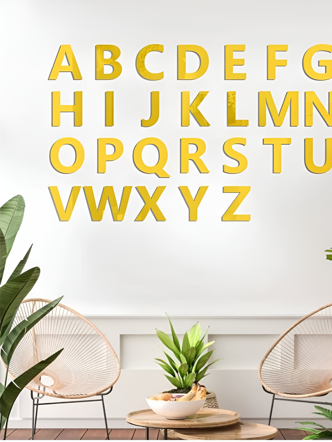 upkaranwale 26-Pcs Yellow  Self-Adhesive Alphabet Wall Sticker