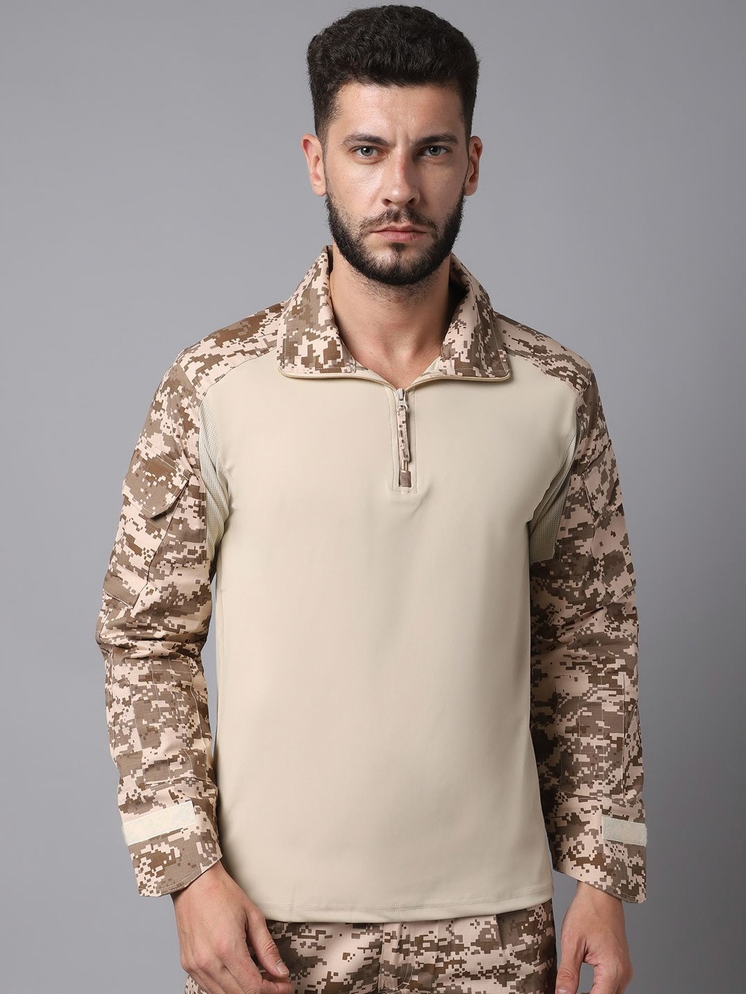 MOUNTMILLER Men's Camouflage Printed Full Sleeve Ripstop Tactical Polo T-Shirt