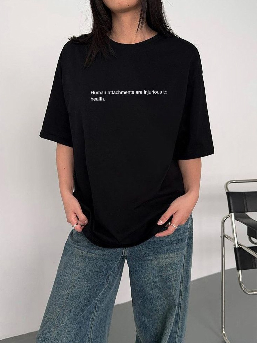 Stitchmeashirt Typography Printed Drop-Shoulder Sleeves Oversized Cotton T-shirt