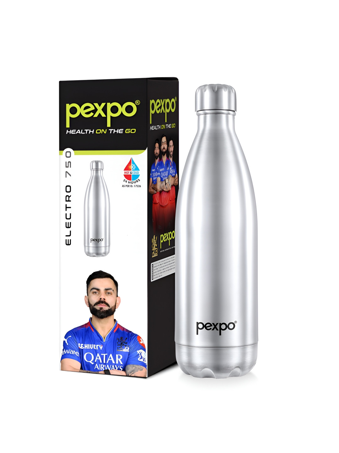 Pexpo Electro Silver Solid Stainless Steel Spill Proof Flask - 750ml