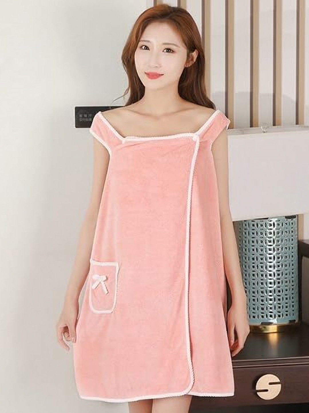 MORADO Peach Solid Microfibre Button Mini Bath Wrap-XL/2XL