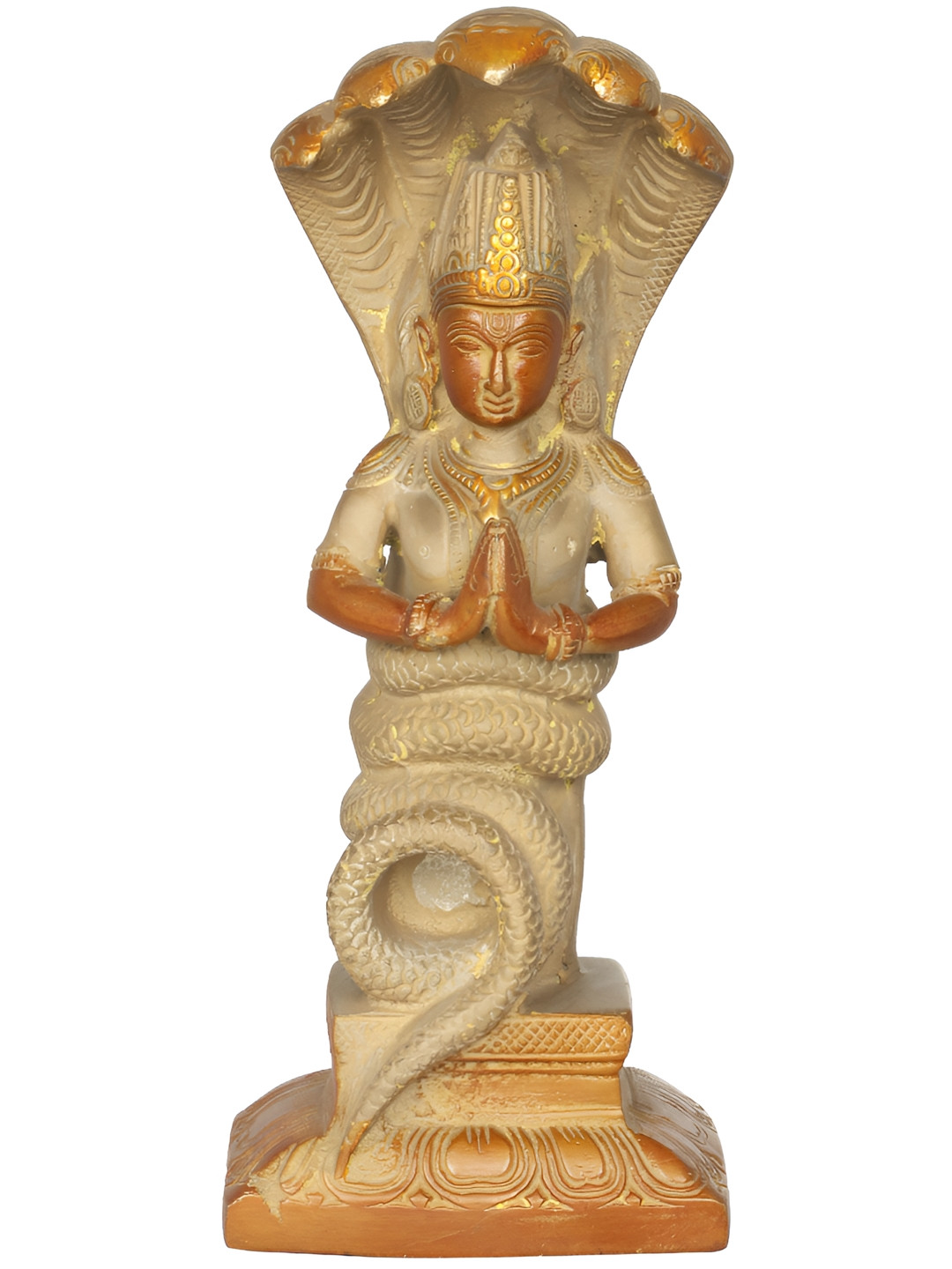 Exotic India Patanjali Gold Brass Metallic Prayer Room Small Showpiece - 8 Inches