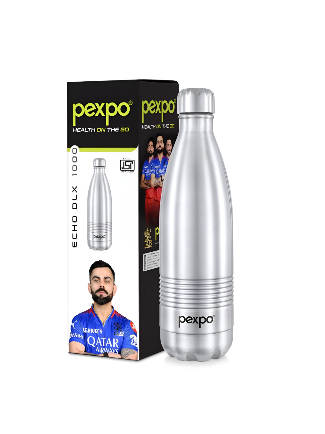Pexpo Echo Silver Solid Stainless Steel Spill Proof Flask - 980ml