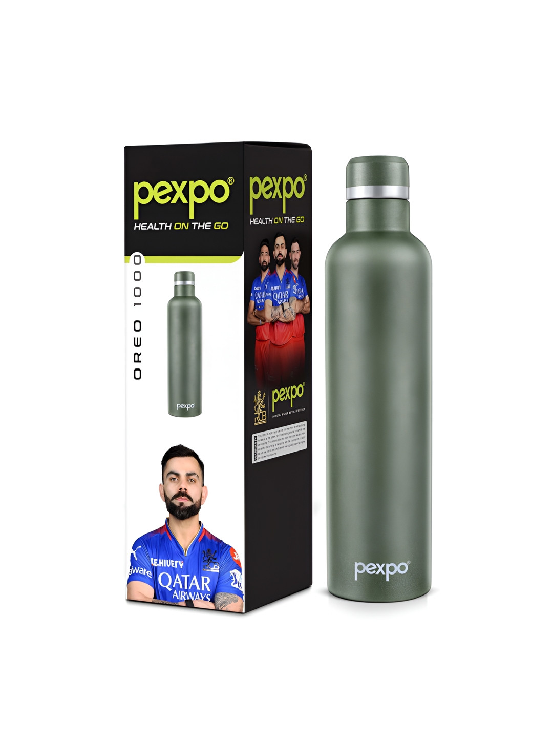 Pexpo Oreo Green Solid Stainless Steel Spill Proof Flask - 980ml
