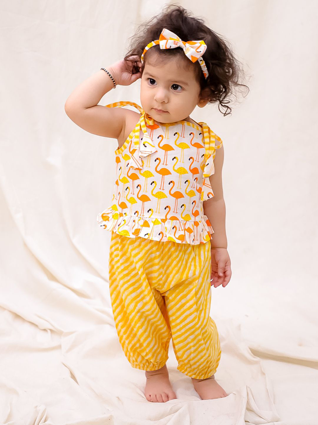 BownBee Infant-Girls Sleeveless Jhabla & Harem With Hairband Set