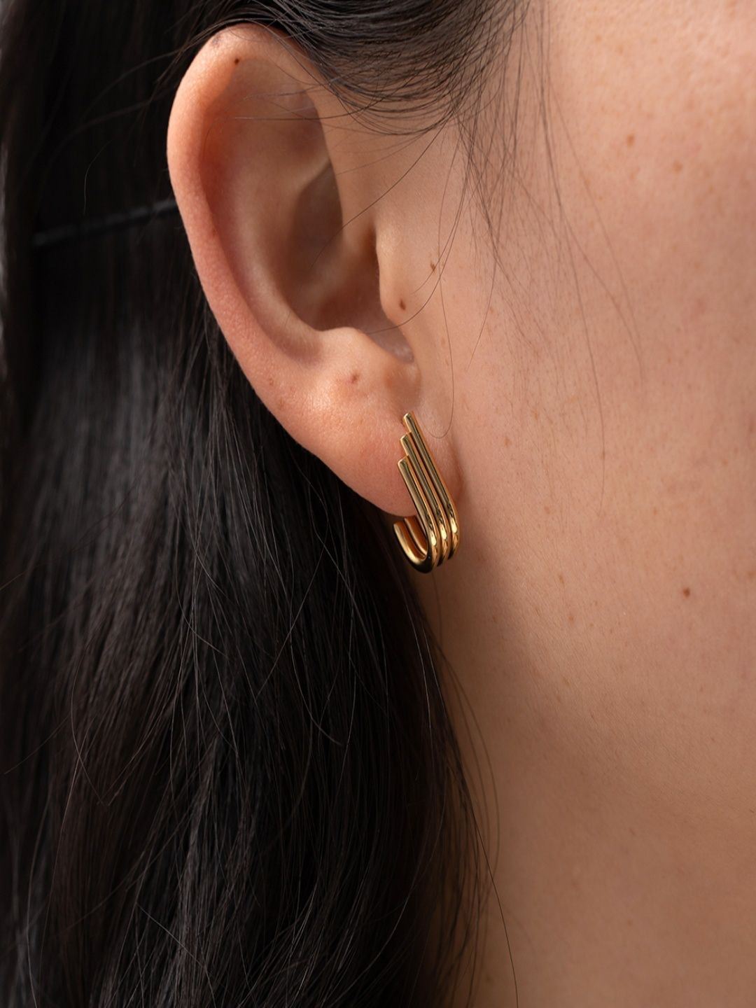 DIMPLERY Stainless Steel Gold-Plated Contemporary Dainty Layered Half Hoop Earrings