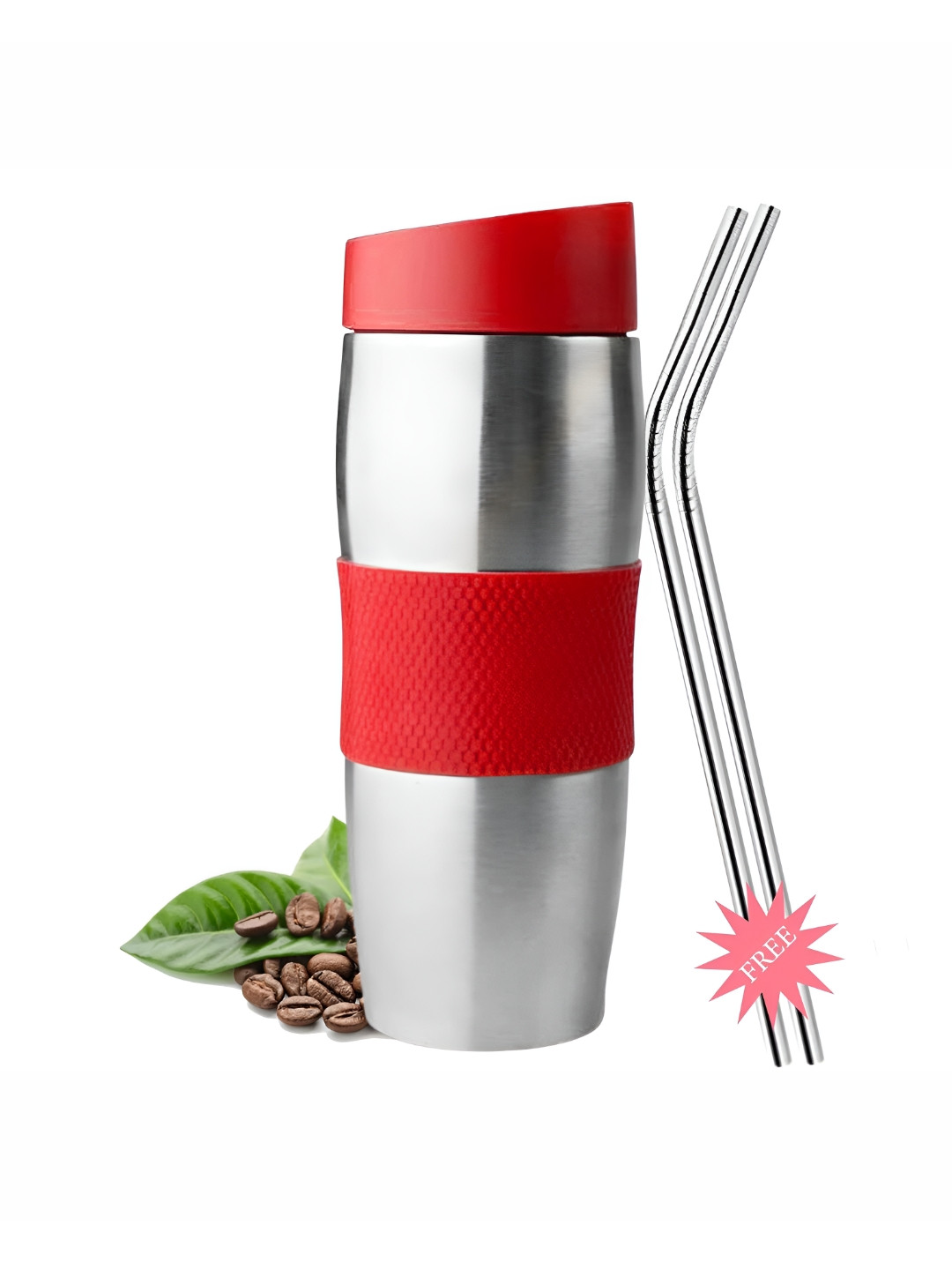 Frabble8 Red Stainless Steel Single Wall Vacuum Flask - 380ml