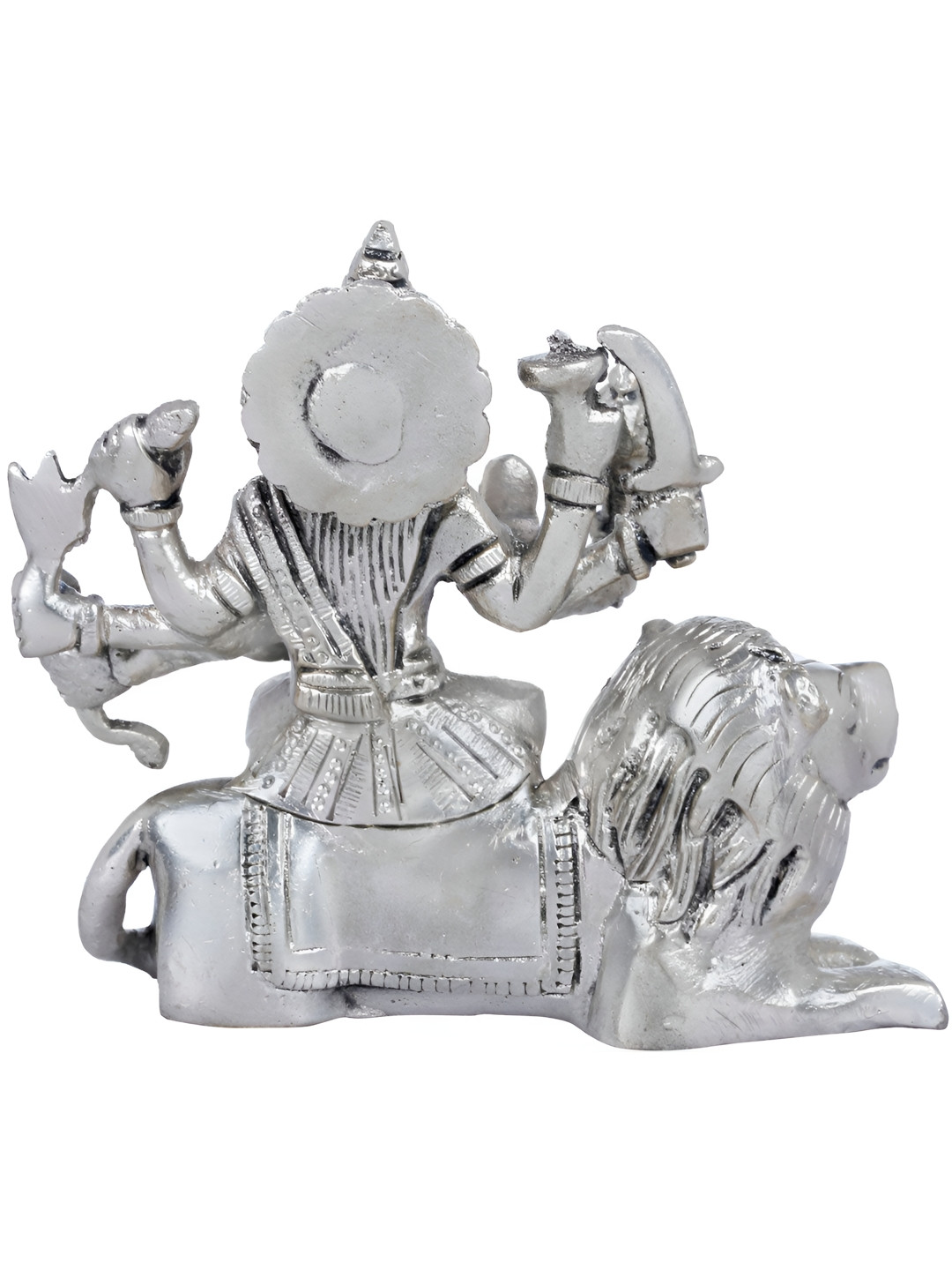 Exotic India Ashtabhuja-Dhari Durga Silver Brass Metallic Living Room Tiny Showpiece - 3.5 Inches
