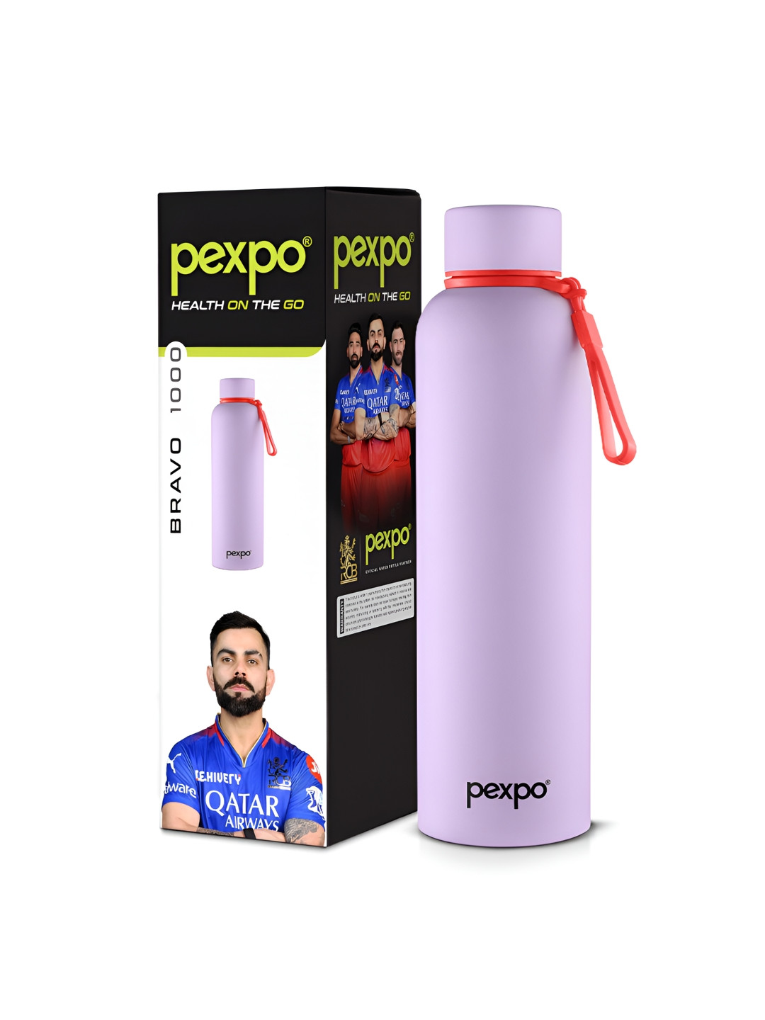 Pexpo Bravo Purple Solid Stainless Steel Double Wall Vacuum Flask - 1L