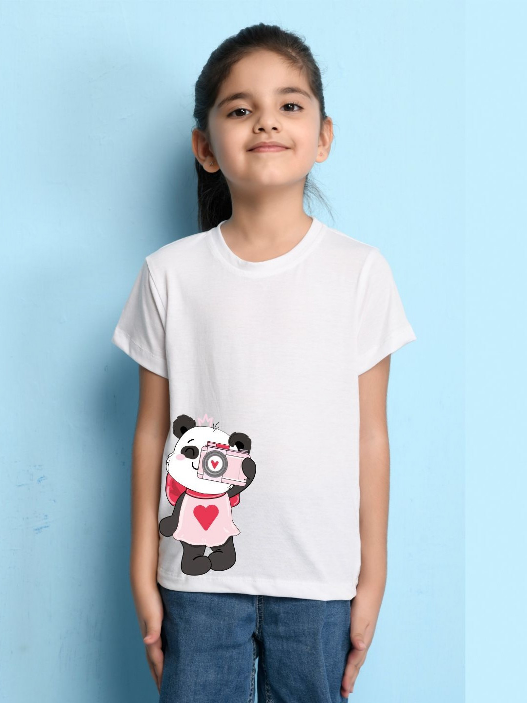 NUSYL Girls  Panda Printed Regular Fit Cotton T-Shirt