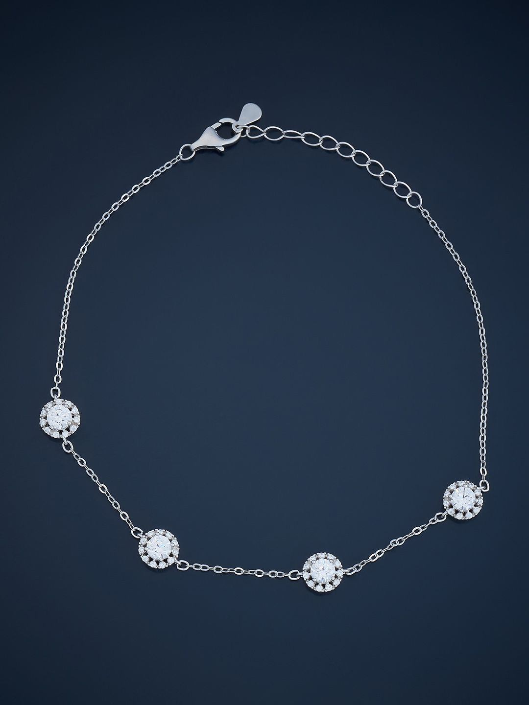 Kushal's Fashion Jewellery Rhodium-Plated Zircon Party 92.5 Pure Silver Anklet