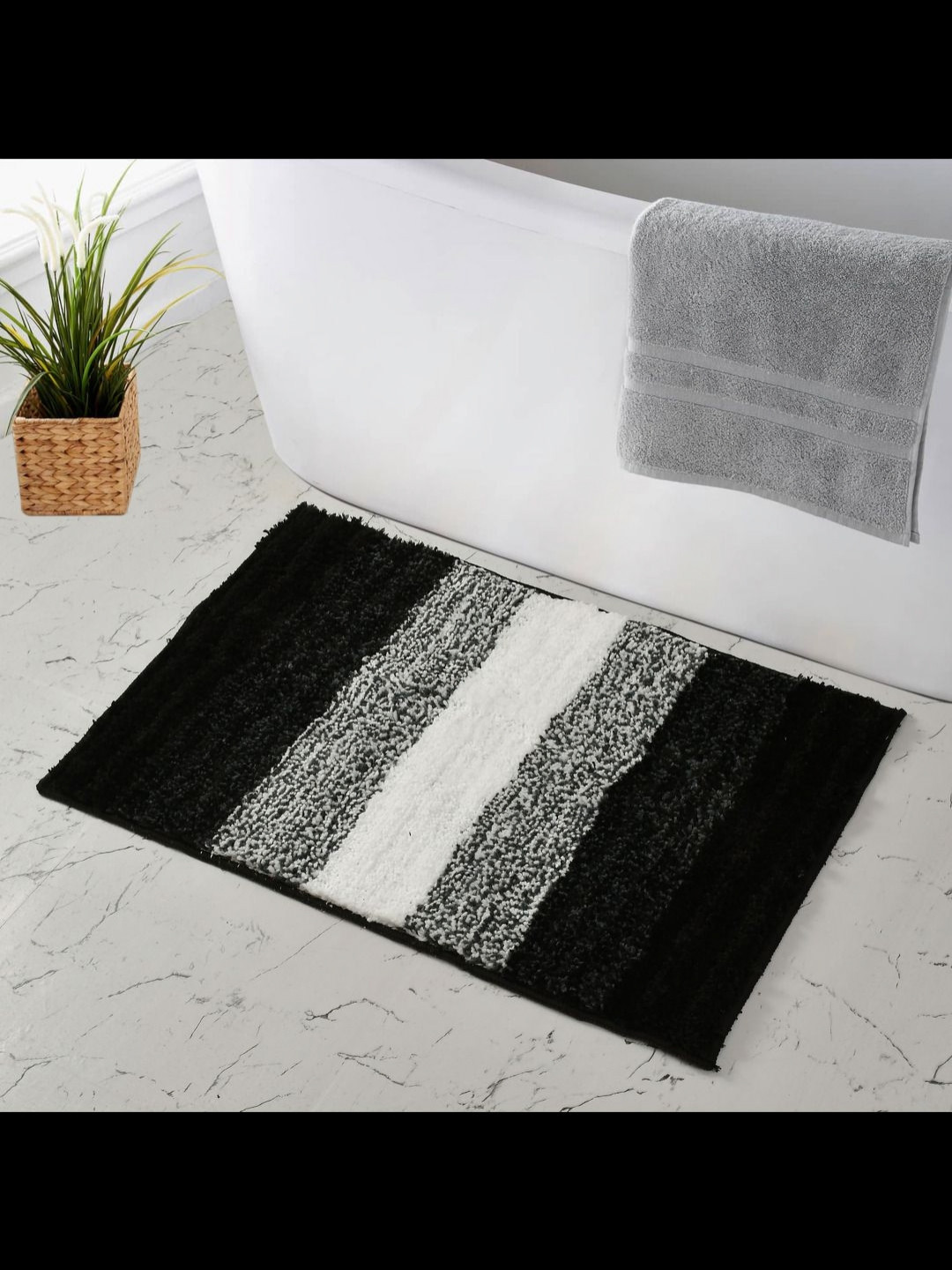 GBL COLLECTION Black & White Rectangular Anti Skid Floor Mat