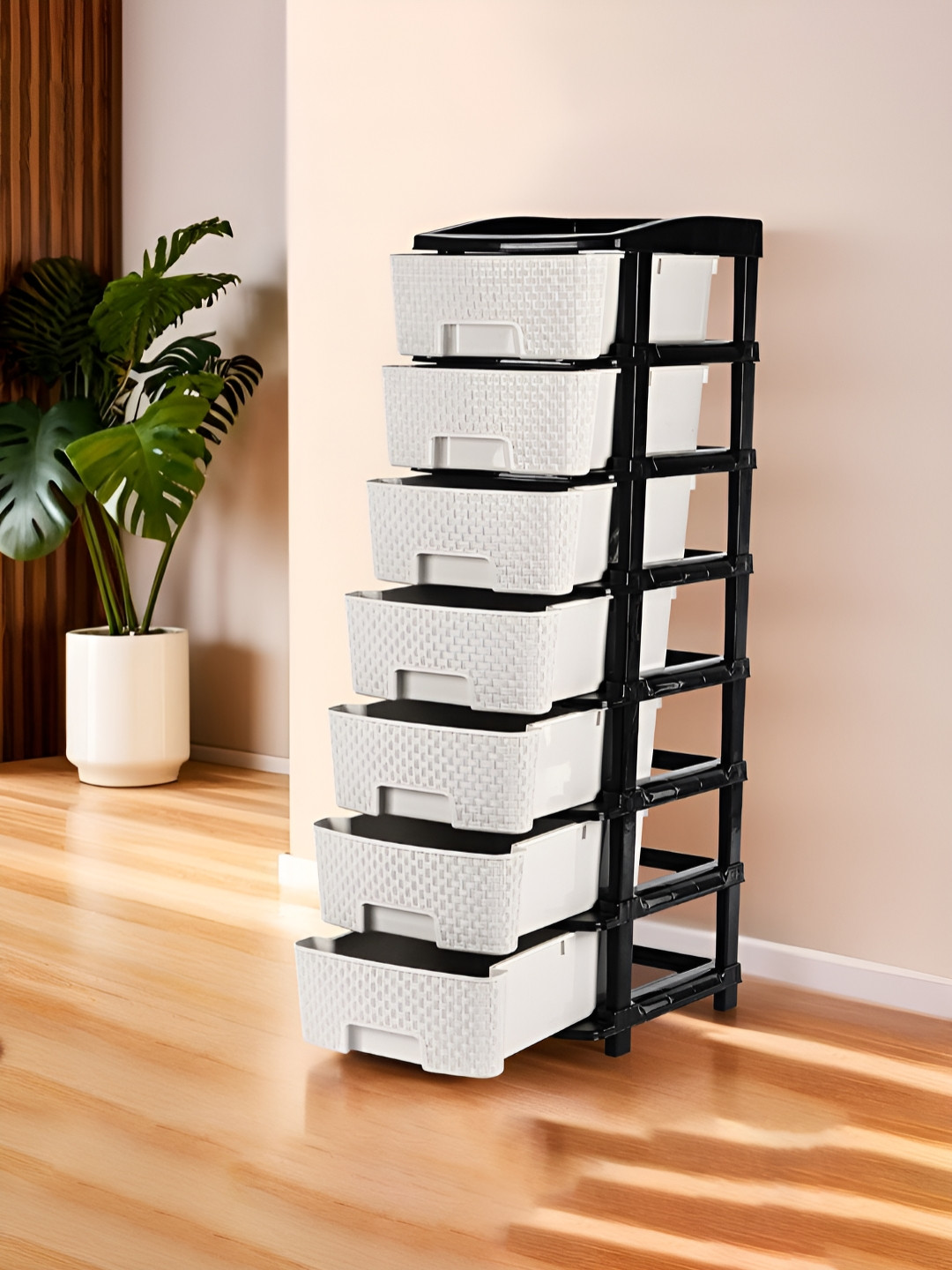 Aura Black Multi-Purpose 7-Layer Modular Plastic Drawer Storage Organiser