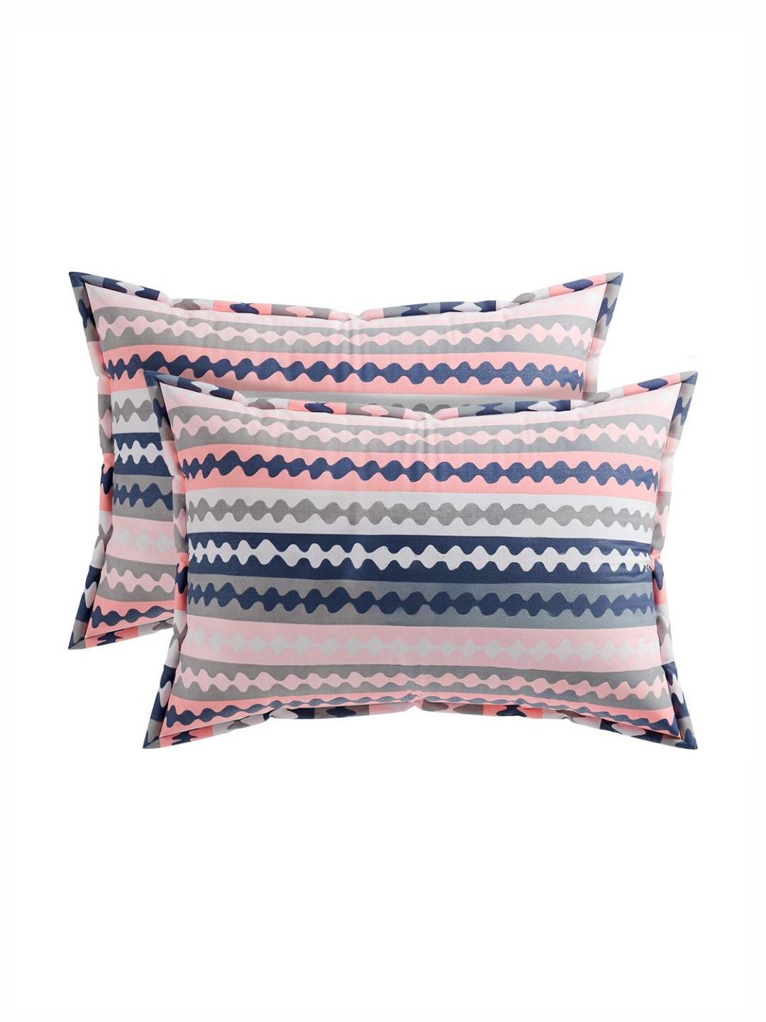 Aura Pink & White 2 Pieces Abstract Pure Cotton Square Pillow Covers