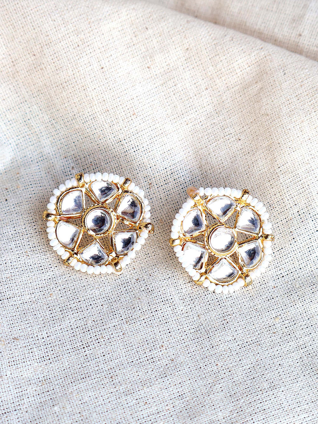 BeAbhika Kundan Style Floral Studs Earrings With Pearl Border