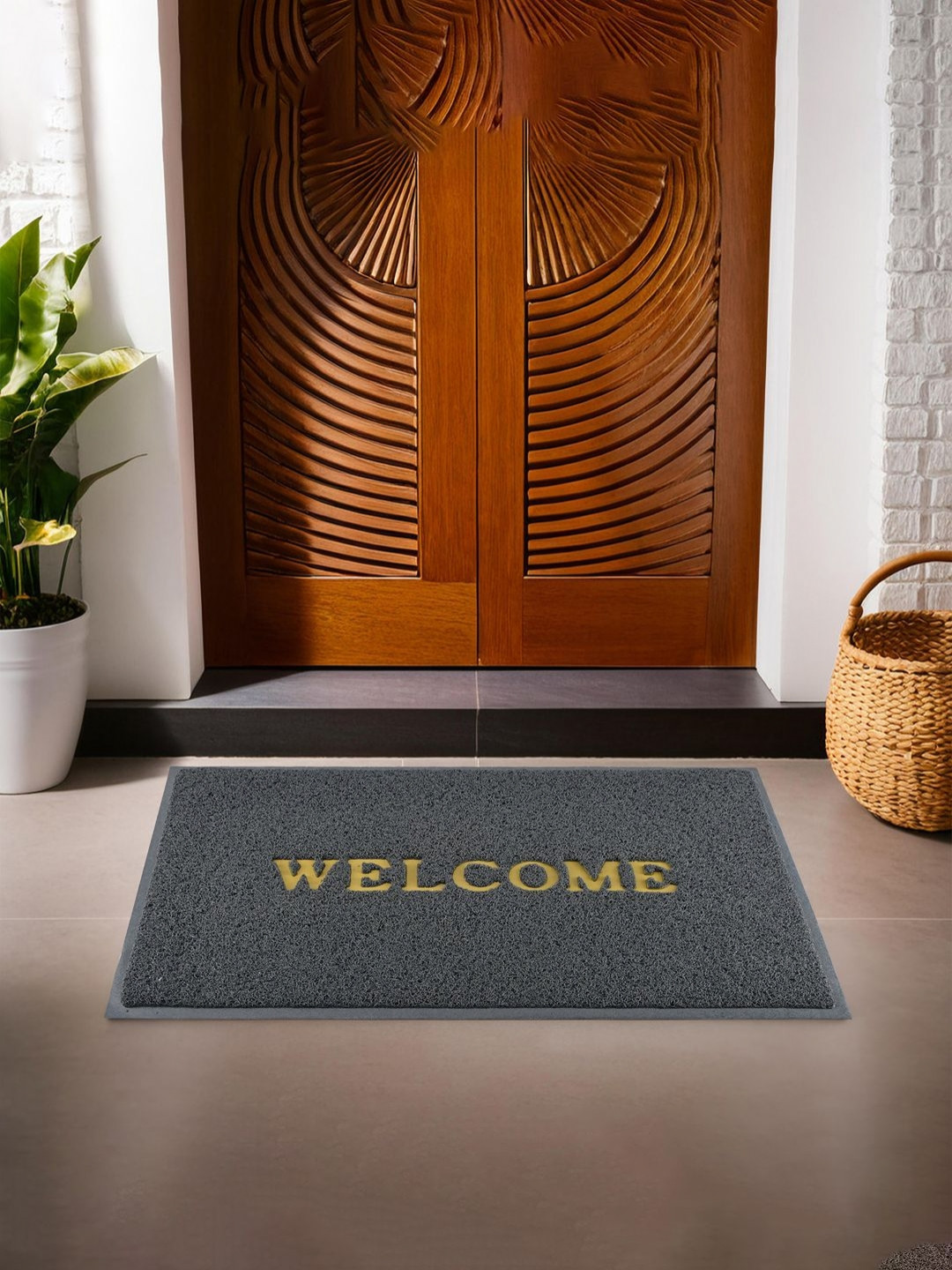 Aura Grey & Yellow 2x3 ft Rubber Doormats for Main Door Entrance & Balcony Doormat