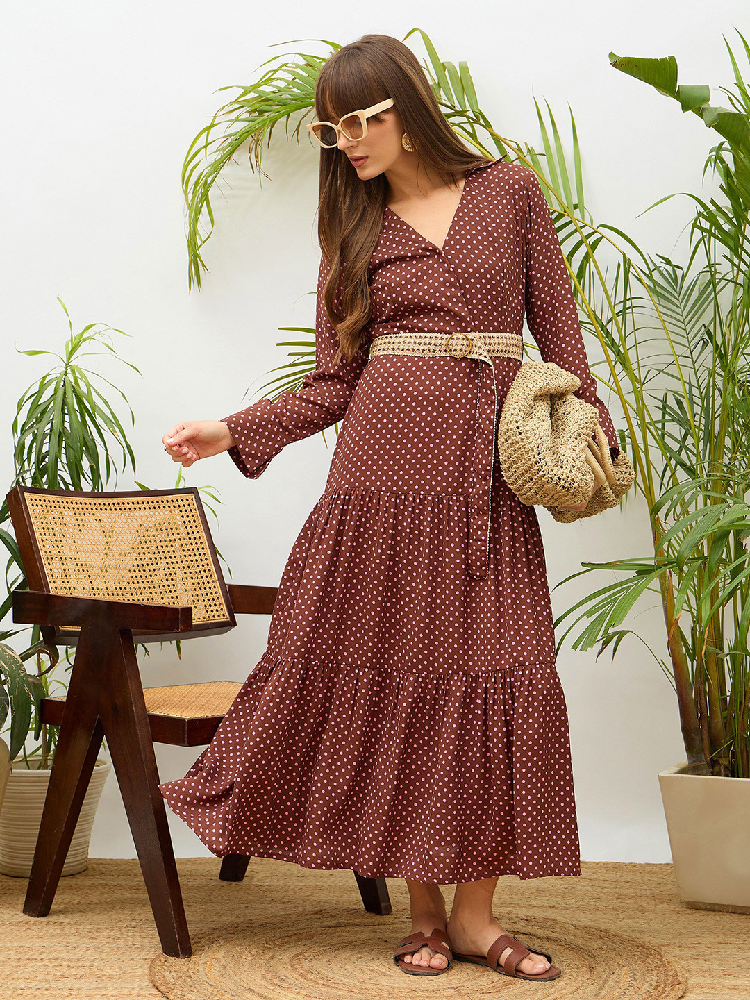 SASSAFRAS Polka Dot Printed Fit & Flare Maxi Dress