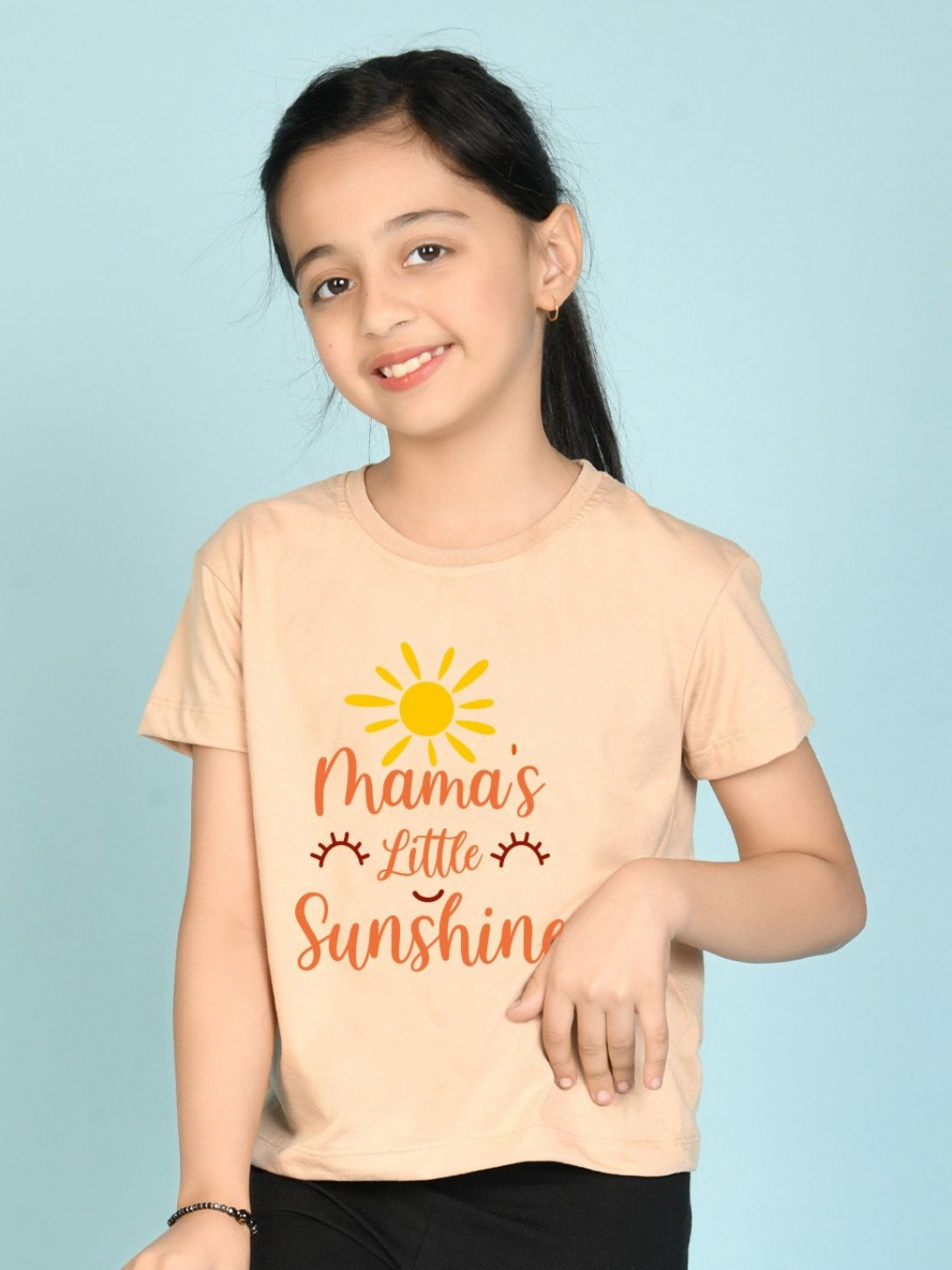 NUSYL Girls  Mama's Little Sunshine Text Printed Regular Fit Cotton T-Shirt