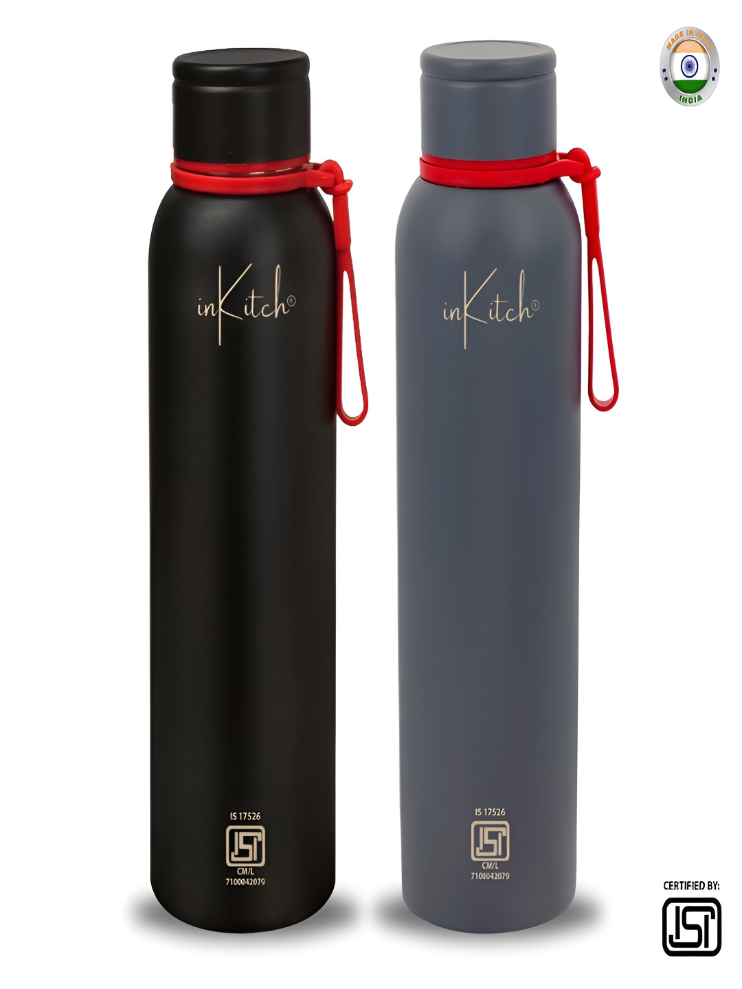 inKitch Black Solid Stainless Steel Smart Vacuum 2 Piece Flask - 1L