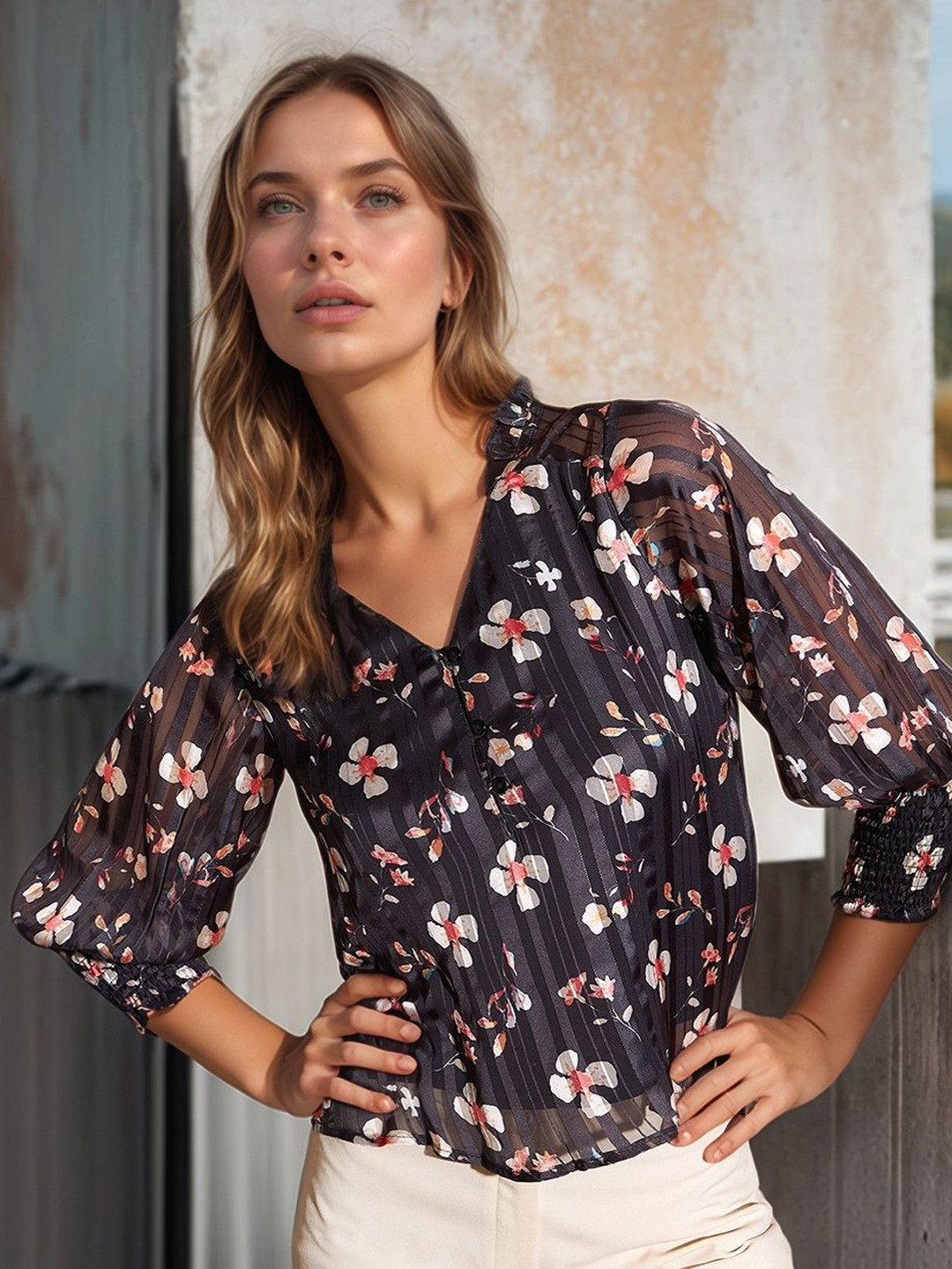 RARE Women 1 Floral Print Regular Top