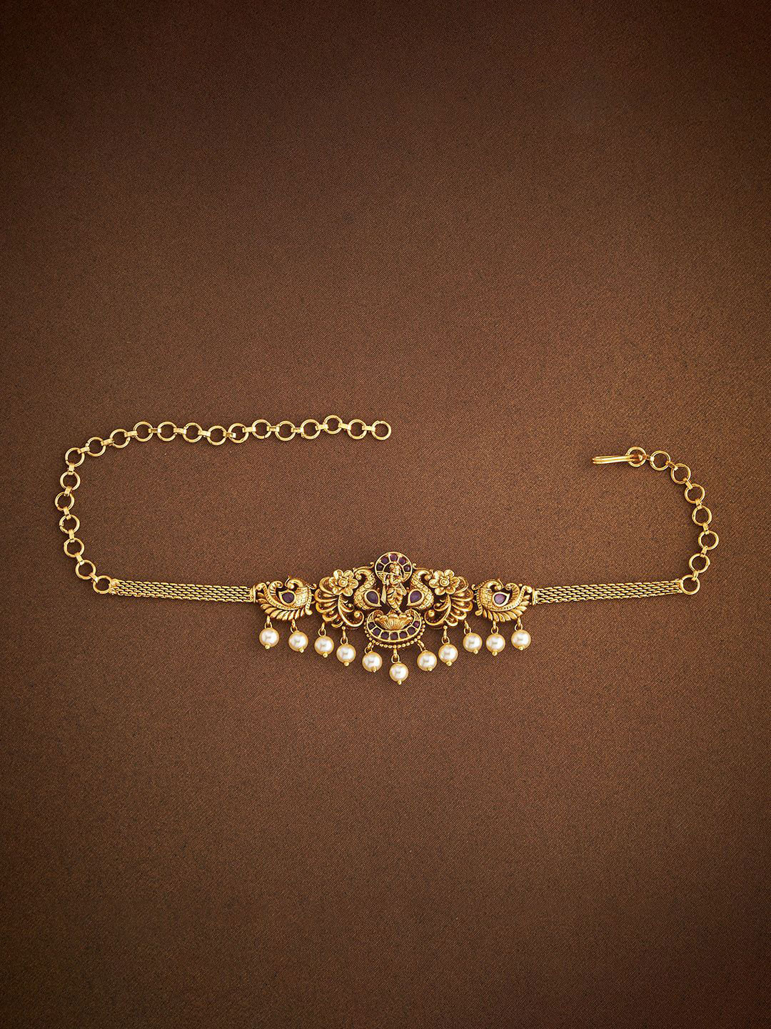 Kushal's Fashion Jewellery Gold Plated Ruby Studded Antique Armlet