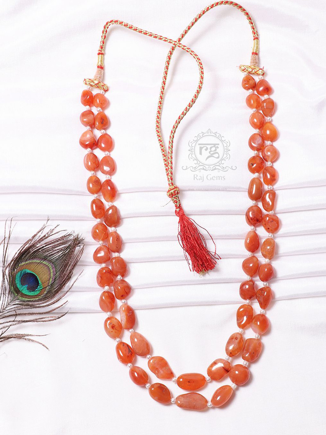 Raj Gems Natural Carnelian Gemstone Beaded Necklace Jewellery