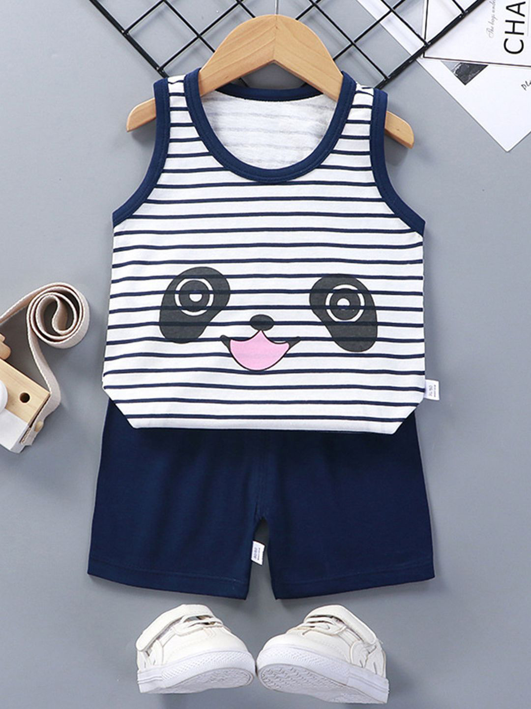 Bold N Elegant Kids Striped Round Neck Sleeveless Pure Cotton T-shirt With Shorts